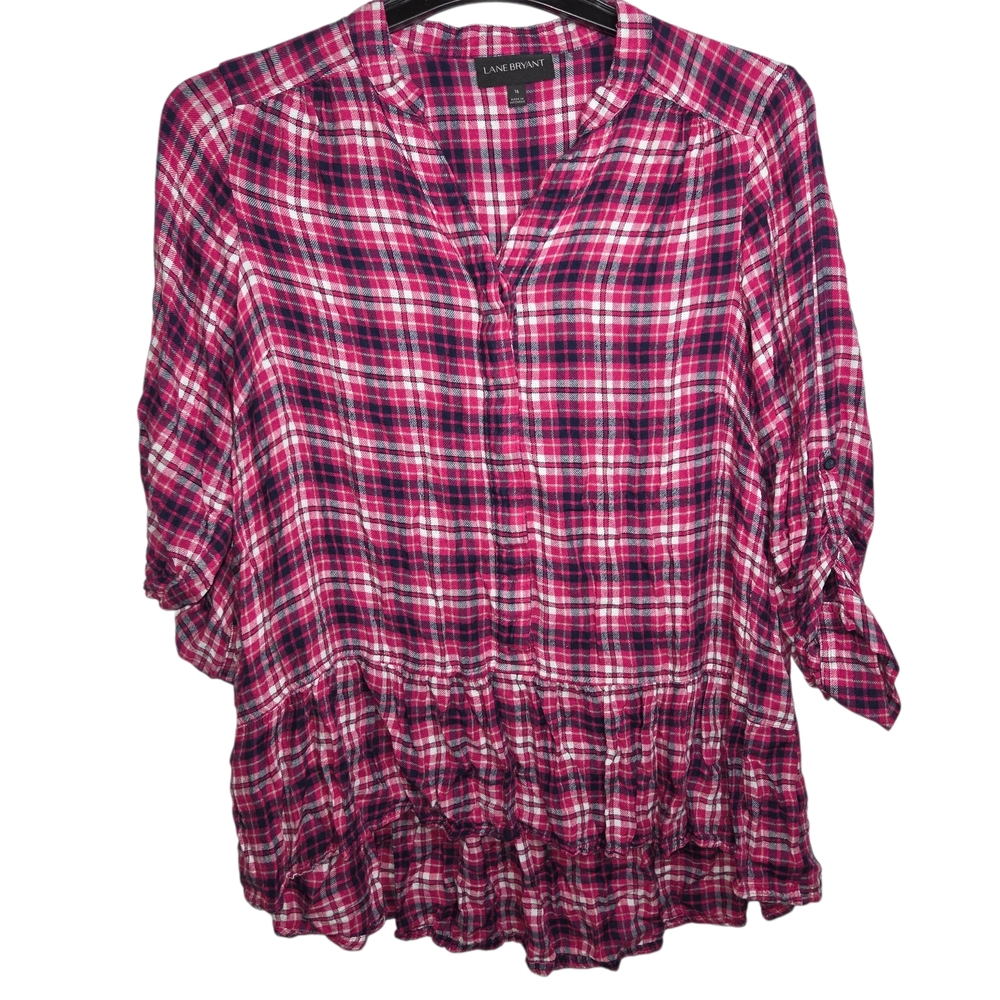 Lane Bryant Pink and White Plaid Blouse